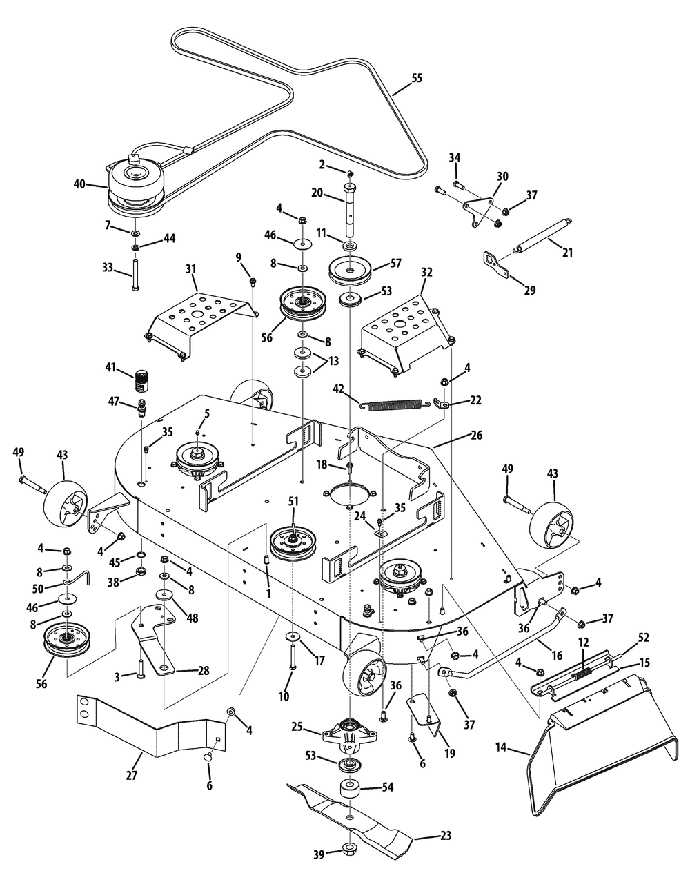Mower Deck 48-Inch Diagram and Parts List for Z-FORCES48 (17AI5BHB-17AI5BHB009-17AI5BHB010-17AI5BHB056)(2010) Cub Cadet Lawn Tractor